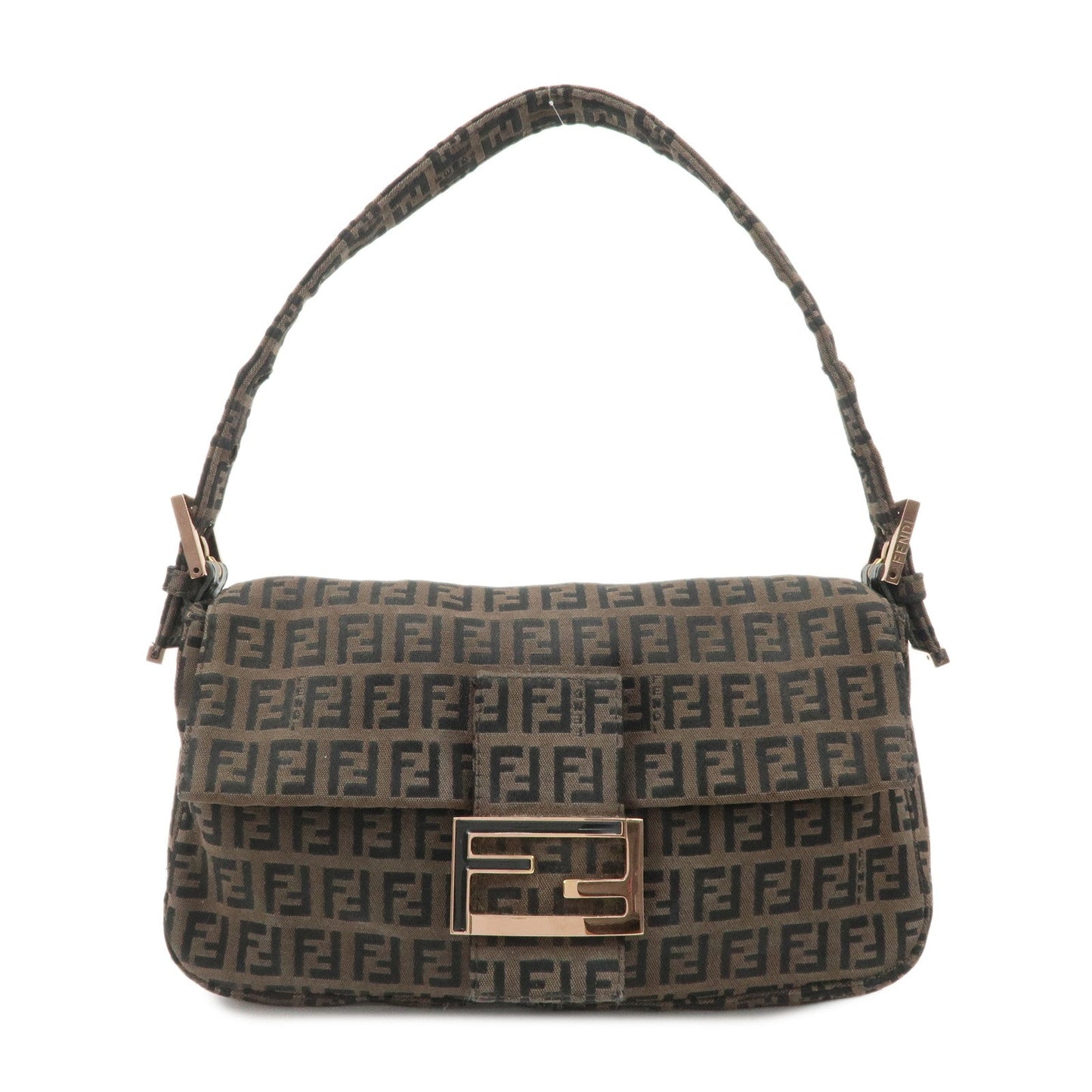 FENDI Mamma Baguette Canvas Shoulder Bag Brown Black 26424  d