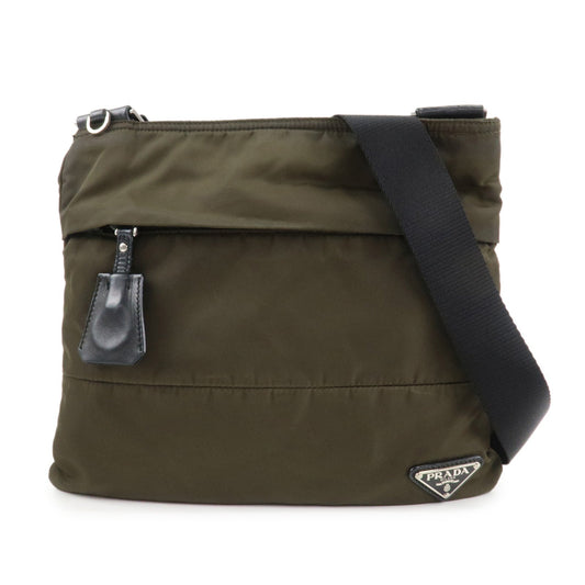 PRADA Nylon Leather Triangle Logo Shoulder Bag Khaki BT0741  d