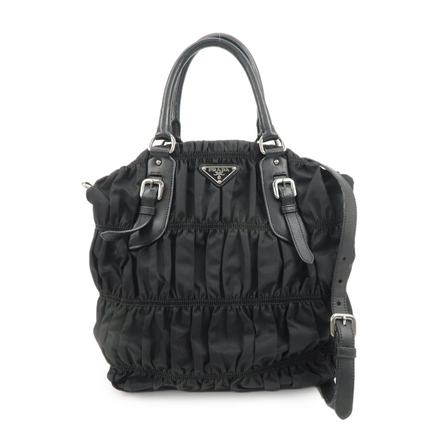 PRADA Logo Nylon Leather Gathered Shoulder Bag BN1616  d