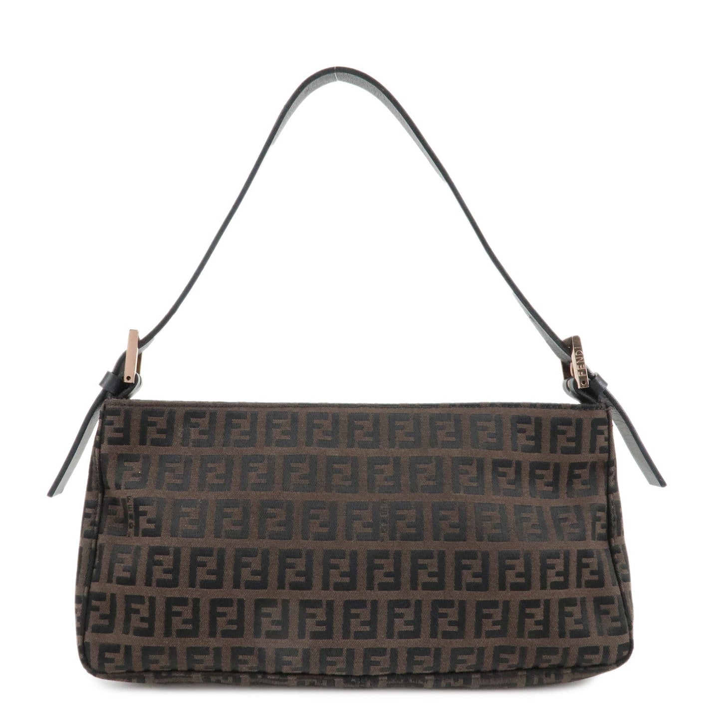 FENDI Zucchino Canvas Leather Shoulder Bag Dark Brown Black 8BR042  d