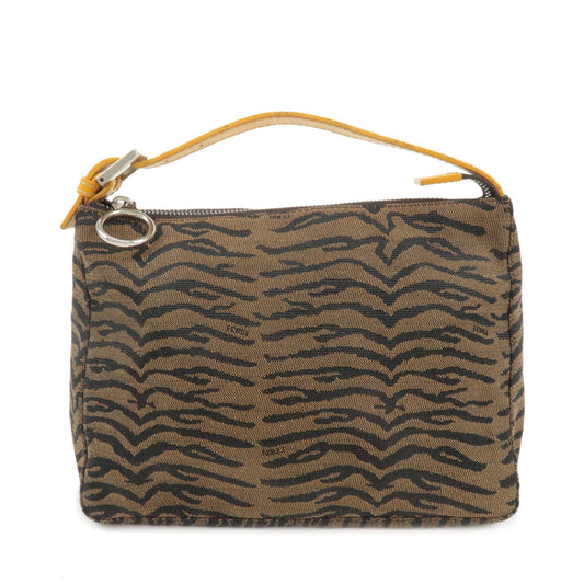 FENDI Canvas Leather Hand Bag Brown Black Silver HDW 8N0005  d