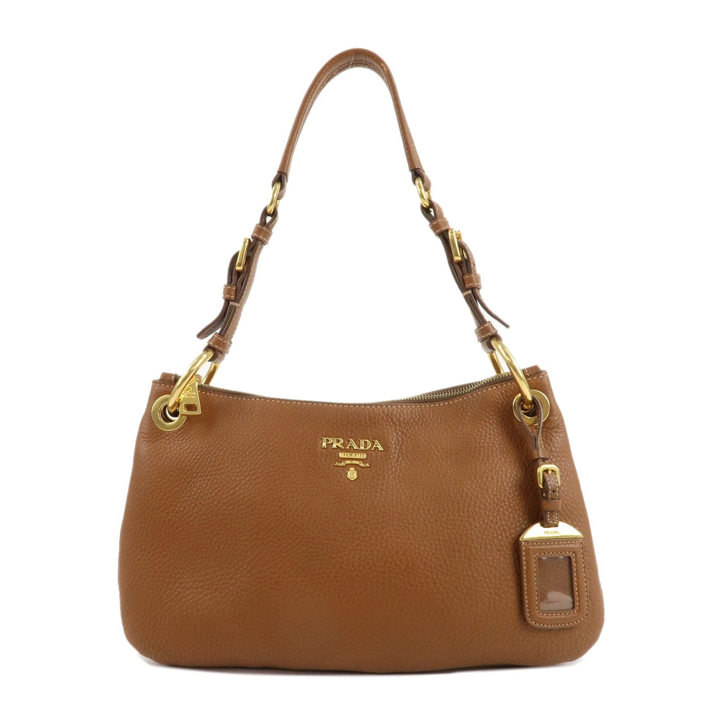 PRADA Leather Shoulder Bag Brown Gold Hardware B4894M  d