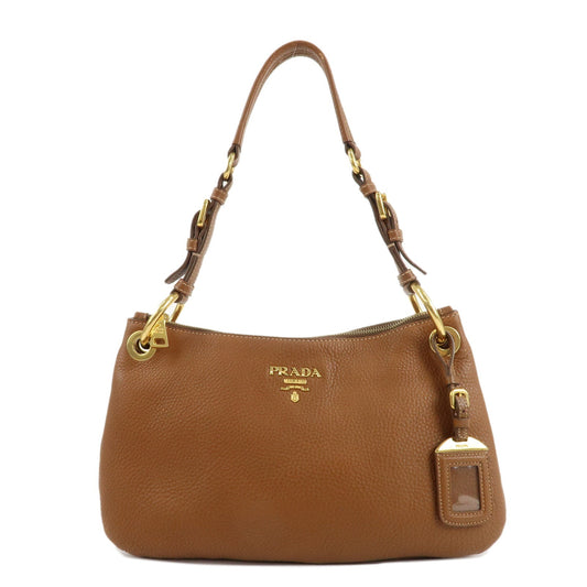 PRADA Leather Shoulder Bag Brown Gold Hardware B4894M  d