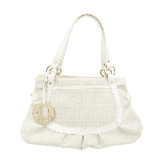FENDI Zucca PVC Leather Shoulder Bag White Gold Hardware 8BR628  d
