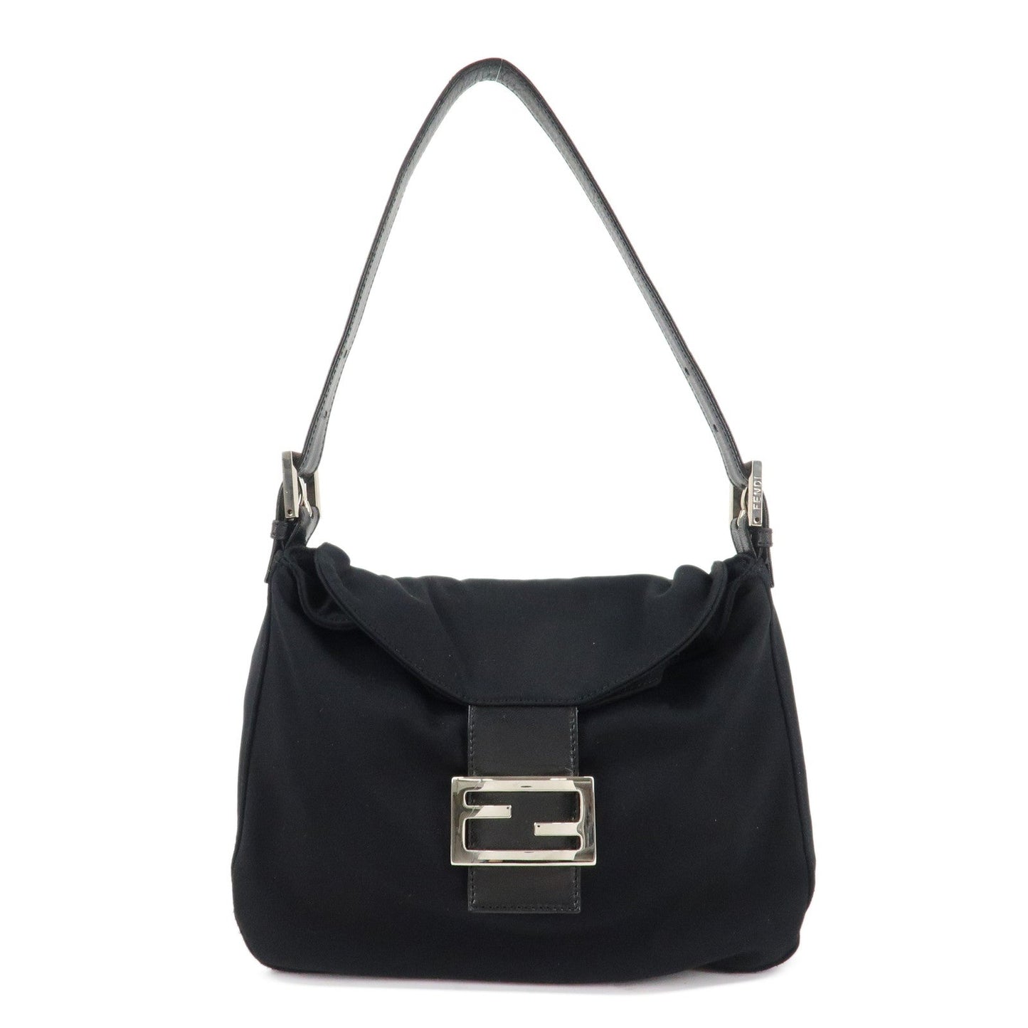 FENDI Mamma Baguette Nylon Jersey Leather Shoulder Bag Black  d