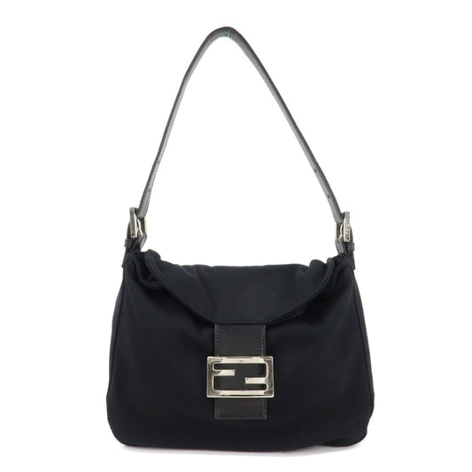 FENDI Mamma Baguette Nylon Jersey Leather Shoulder Bag Black  d