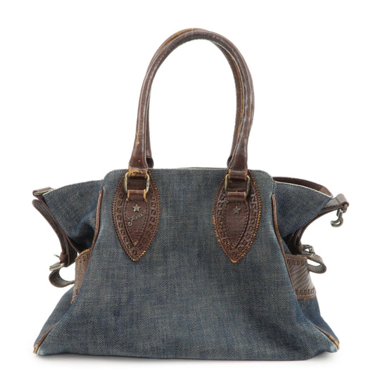 FENDI Ethnico Denim Leather Shoulder Bag Blue Brown 8BN157  d