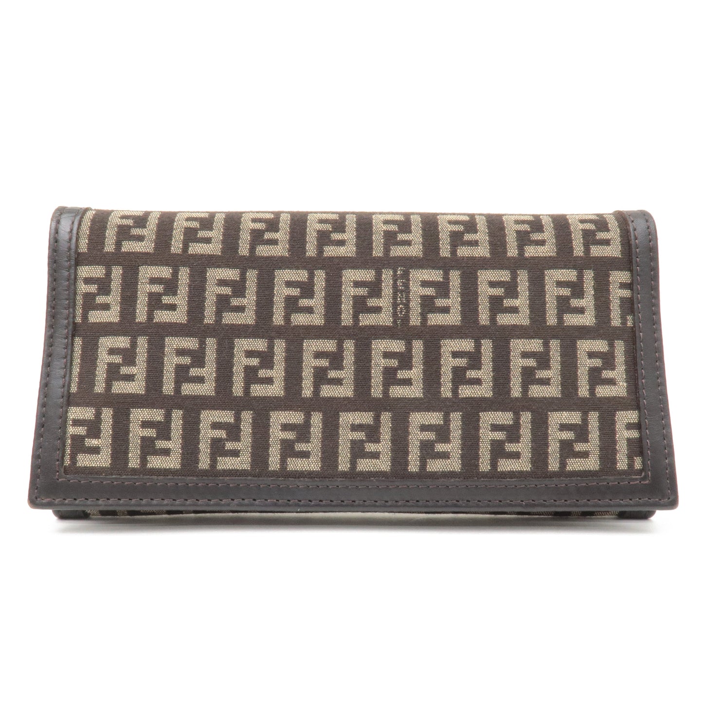 FENDI Zucca Print Canvas Leather Long Wallet Brown 8M0000