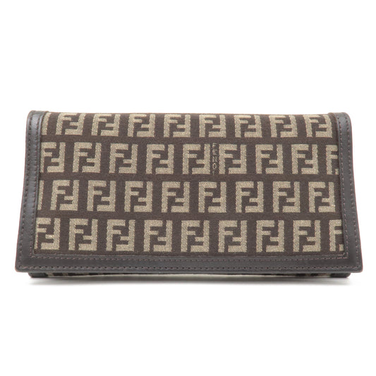 FENDI Zucca Print Canvas Leather Long Wallet Brown 8M0000
