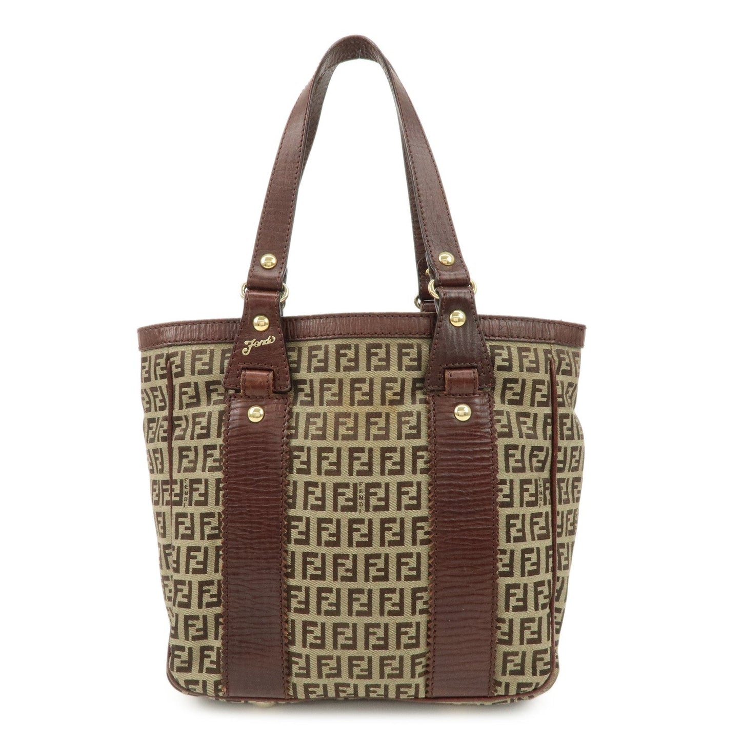 FENDI Zucchino Canvas Leather Tote Bag Khaki Brown 8BH161  d