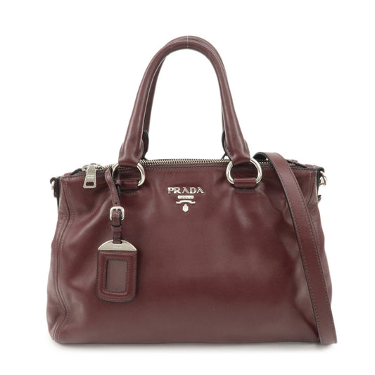 PRADA Leather 2Way Bag Hand Bag Shoulder Bag Bordeaux BN2866  d