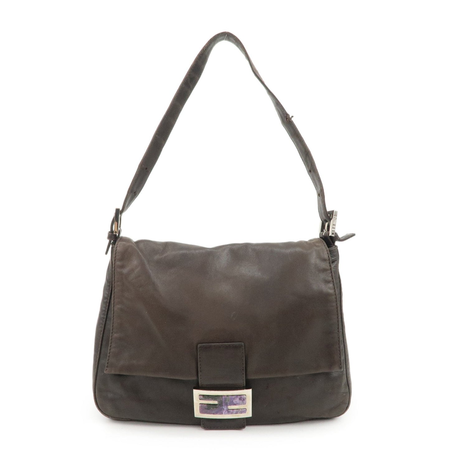 FENDI Mamma Baguette Leather Shoulder Bag Dark Brown 26325  d