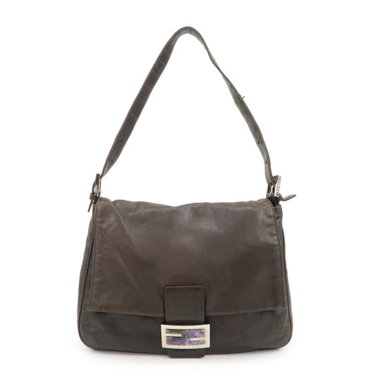 FENDI Mamma Baguette Leather Shoulder Bag Dark Brown 26325  d