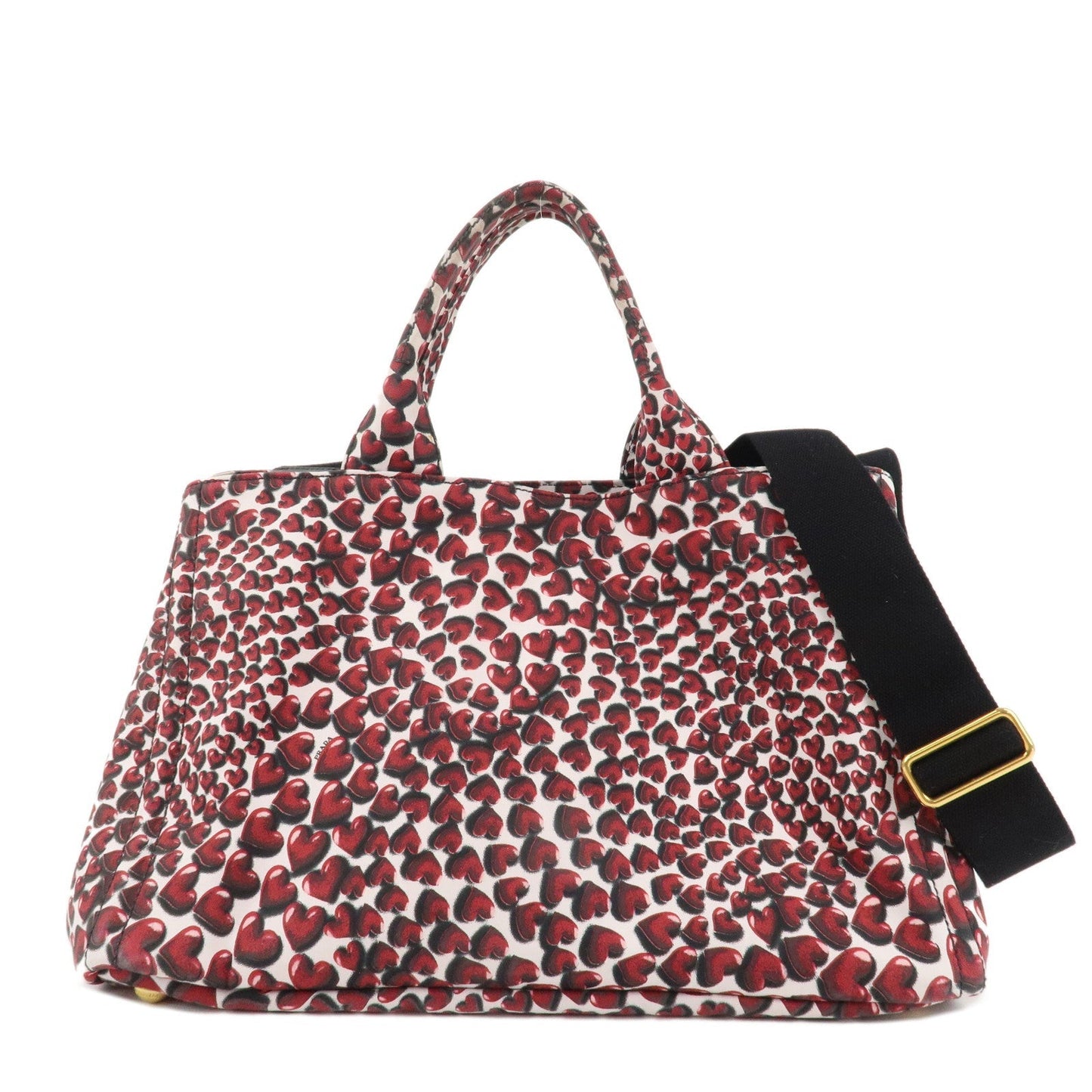 PRADA Canapa Canvas Tote Bag Hand 2Way Bag Red Ivory Gold BN1877  d