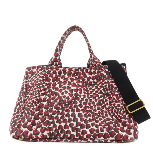 PRADA Canapa Canvas Tote Bag Hand 2Way Bag Red Ivory Gold BN1877  d