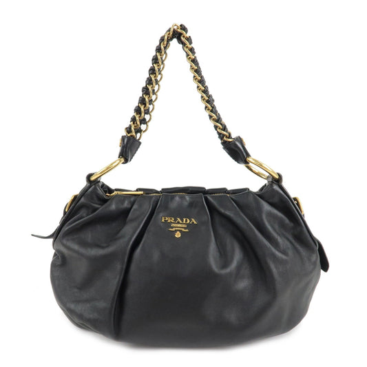 PRADA Leather Chain One-Shoulder Bag Black Gold Hardware  d