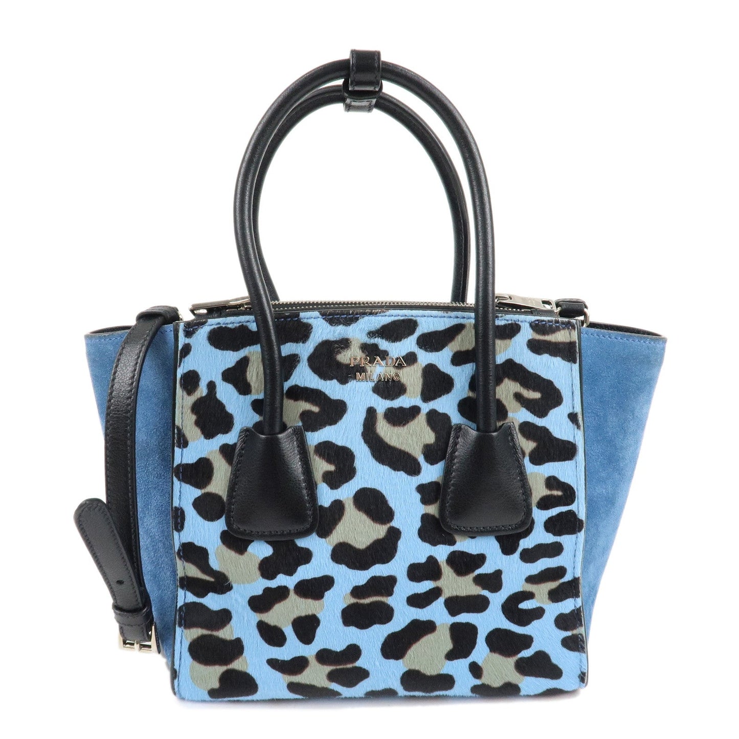PRADA Unborn Calf Suede Leather 2Way Hand Bag Blue Black 1BA025  d