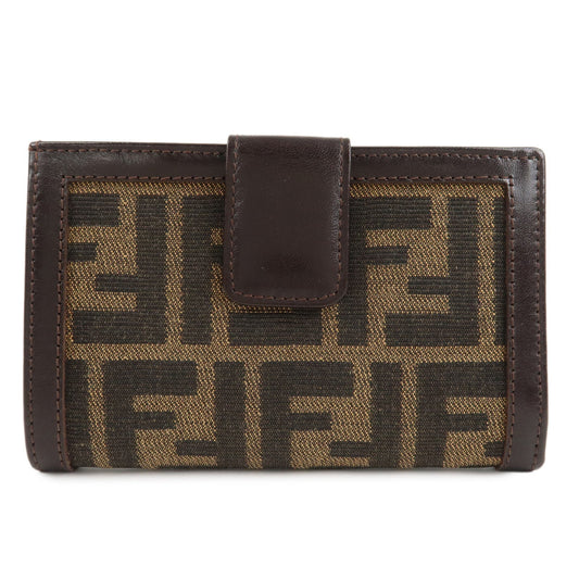 FENDI Zucca Canvas Leather Bifold Wallet Brown Black 1692  d