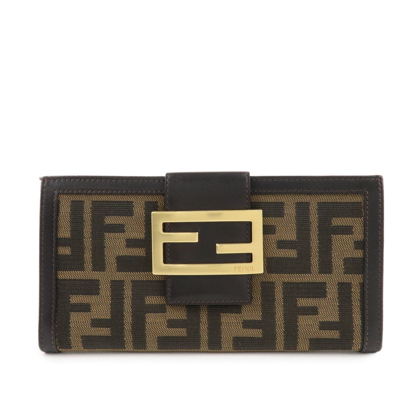 FENDI Zucca Canvas Leather Long Bi-fold Wallet Brown 8M0032  d