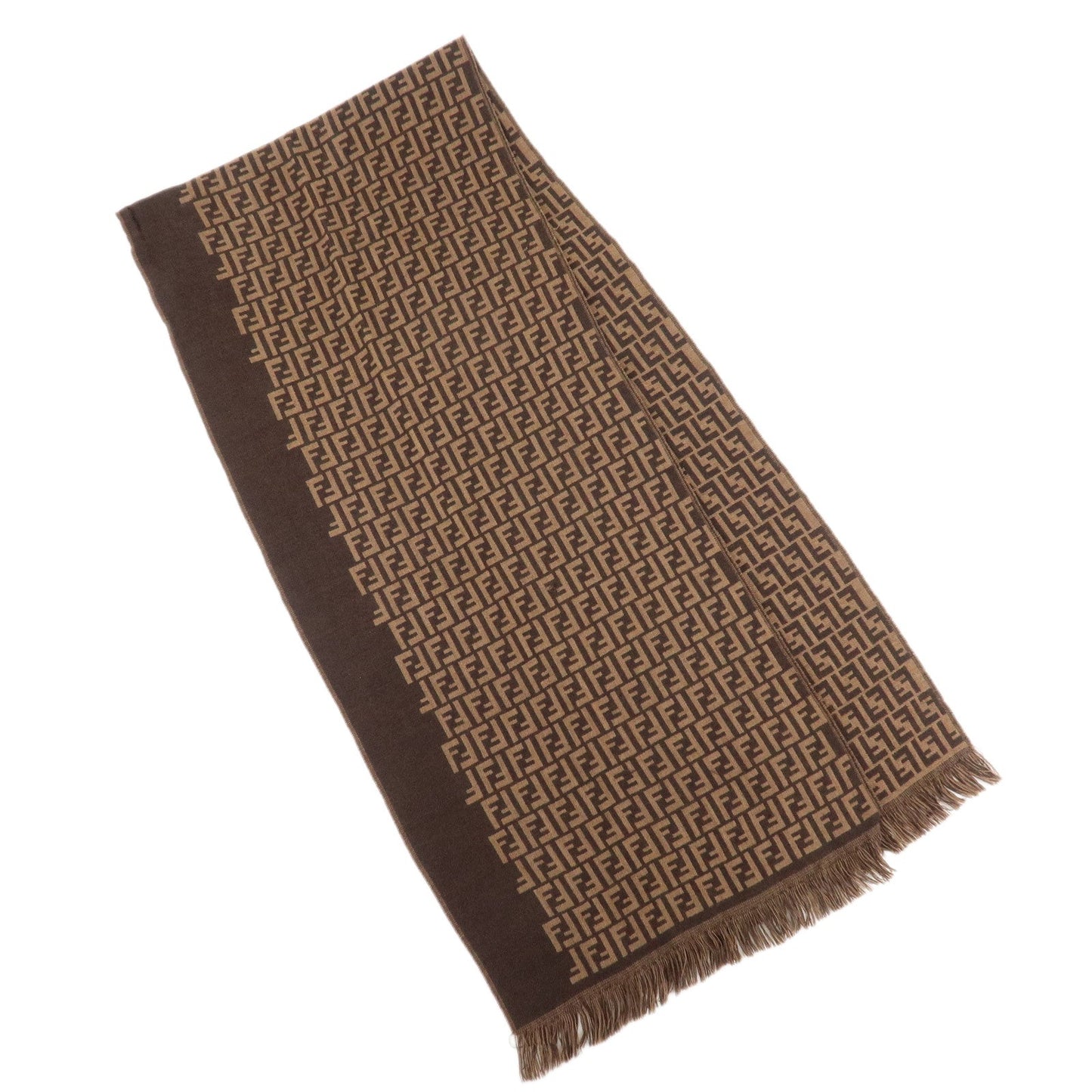 FENDI Zucchino Wool 100% Scarf Brown Black  d