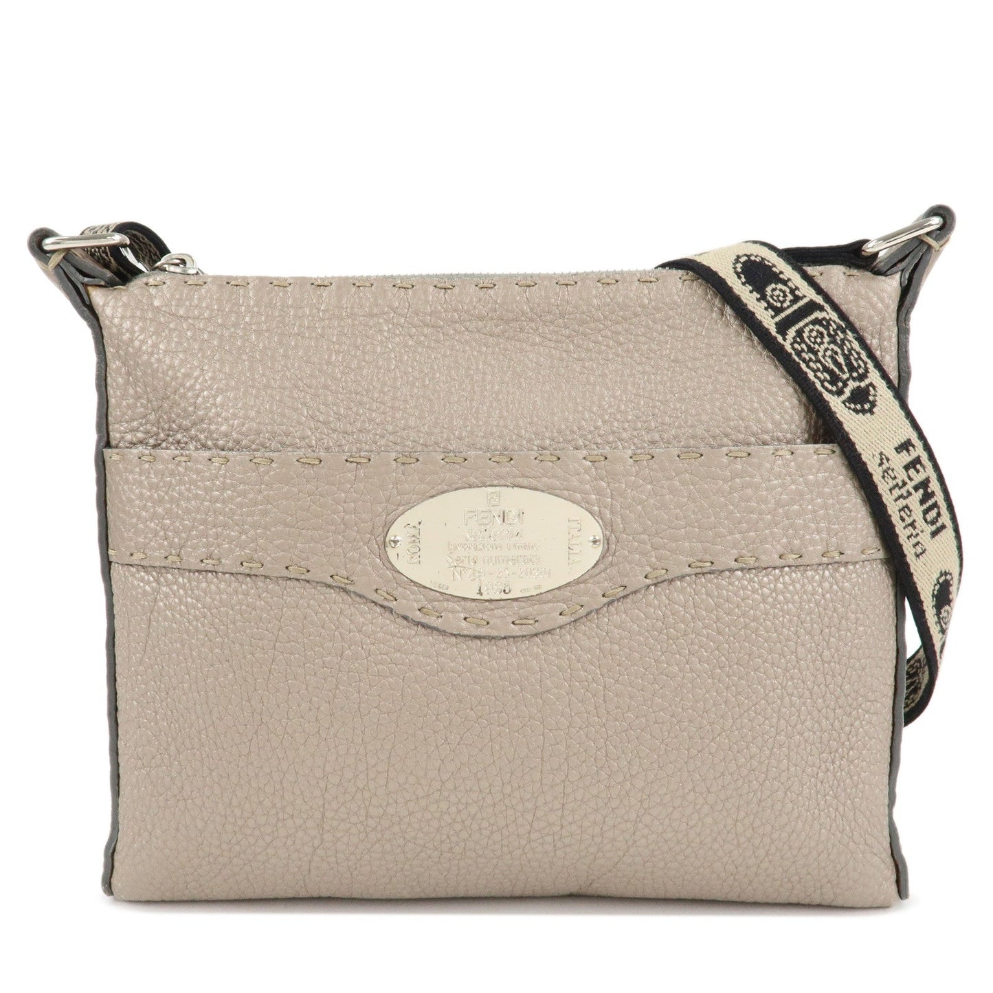 FENDI Selleria Leather Shoulder Bag Crossbody Bag Greige 8BT092  d