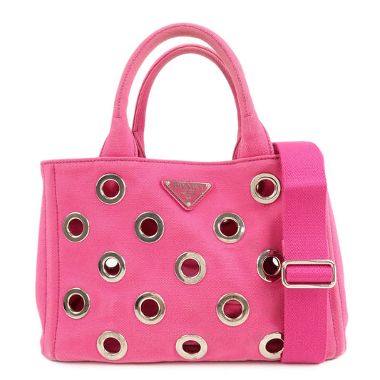 PRADA Canapa Mini Canvas 2Way Bag Hand Bag Pink 1BG439  d