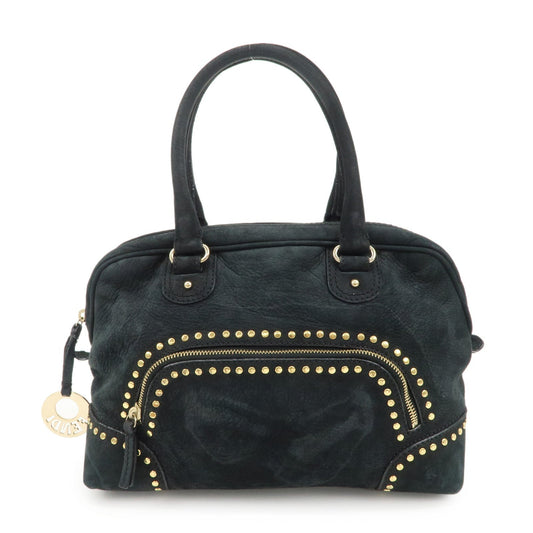 FENDI Suede Studs Mini Boston Bag Black 8BL076  d
