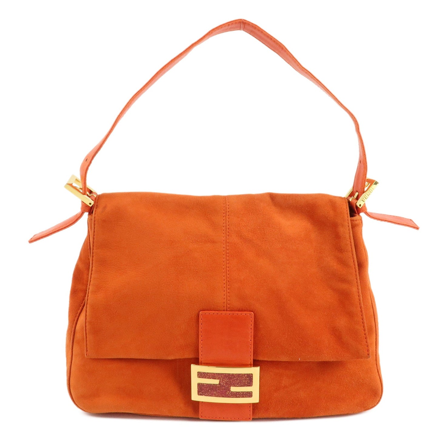 FENDI Mamma Baguette Suede Leather Shoulder Bag Orange 26325  d