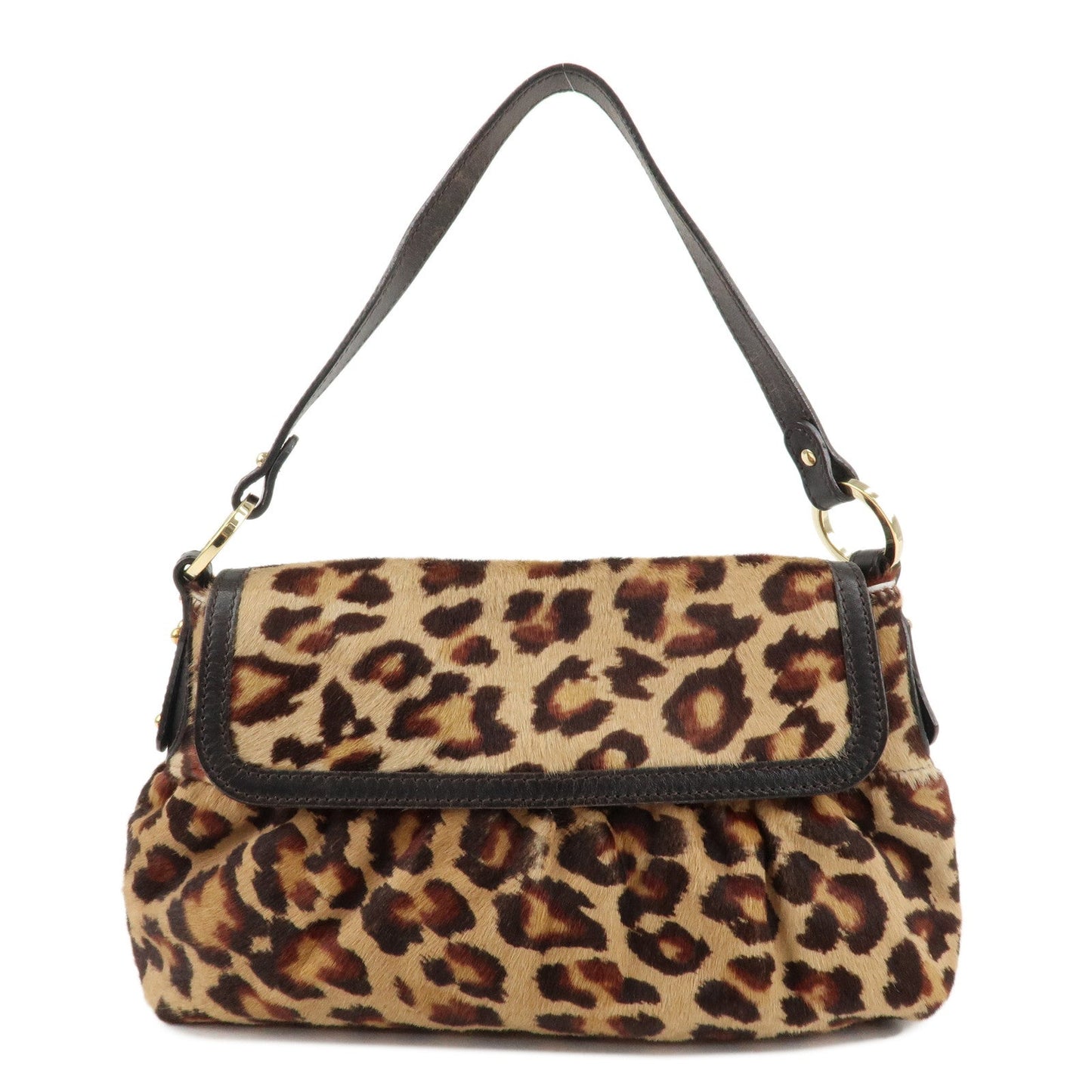 FENDI Unborn Calf Leather Shoulder Bag Beige Brown 8BR353  d