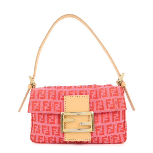 FENDI Mini Mamma Baguette Zucchino Canvas Leather Hand Bag  d