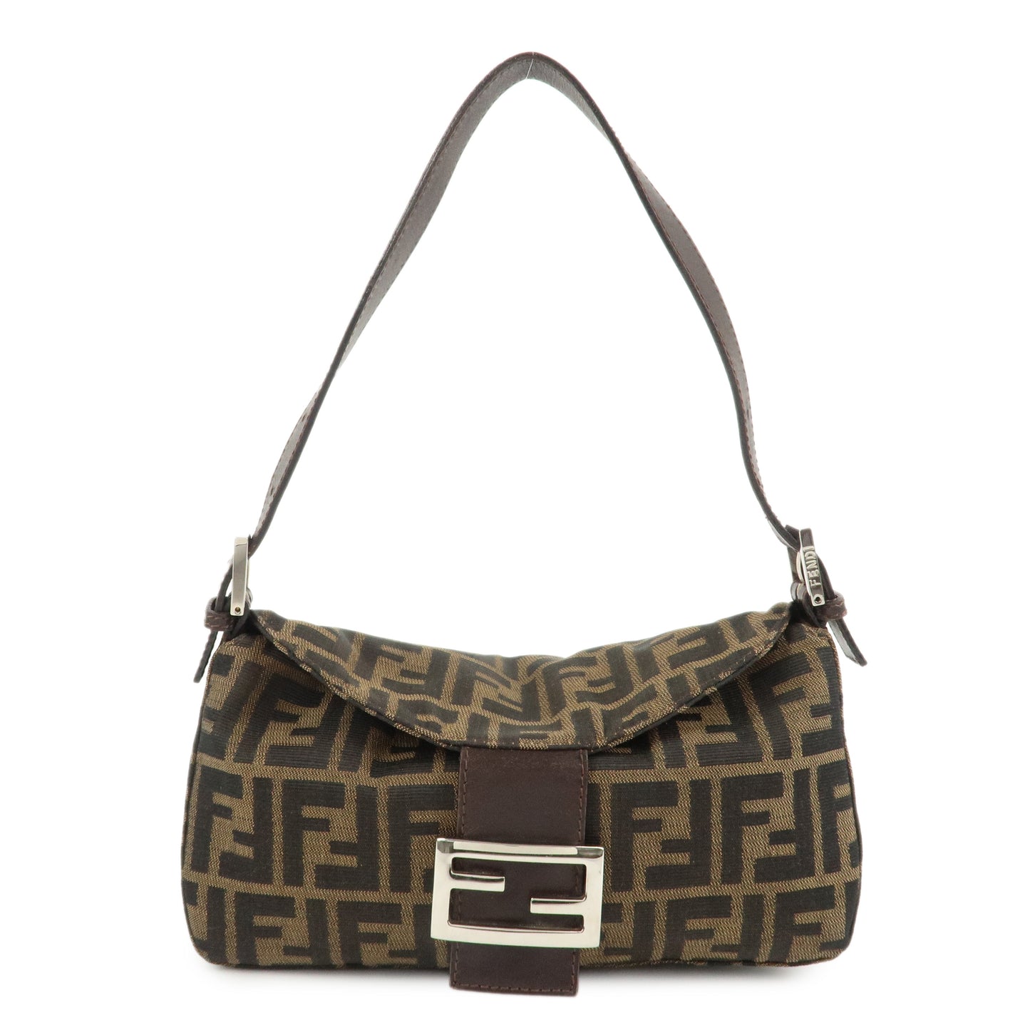 FENDI Zucca Canvas Leather Shoulder Bag Brown Black 26725  d