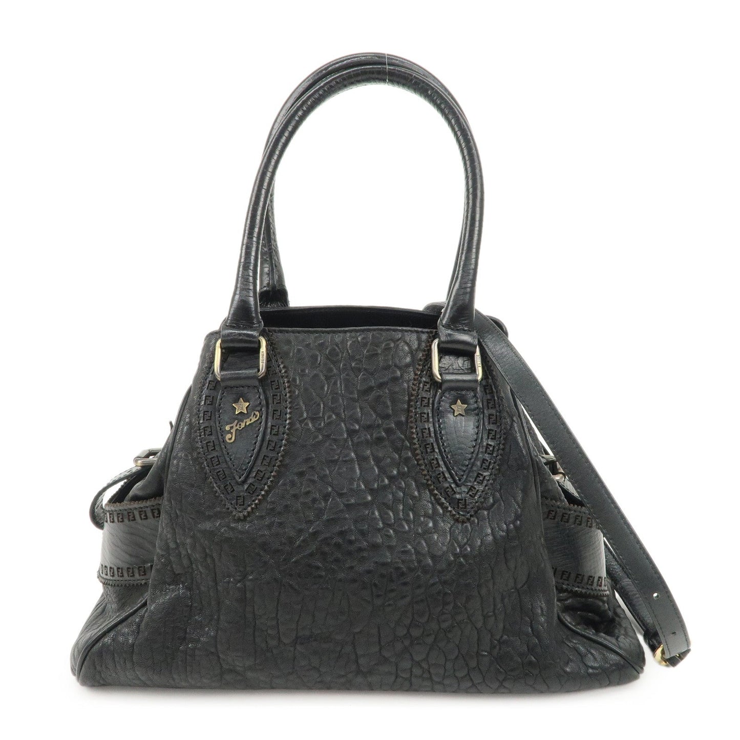 FENDI Ethnico Zucca Canvas Leather Shoulder Bag Black 8BN157  d