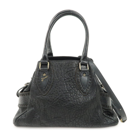 FENDI Ethnico Zucca Canvas Leather Shoulder Bag Black 8BN157  d