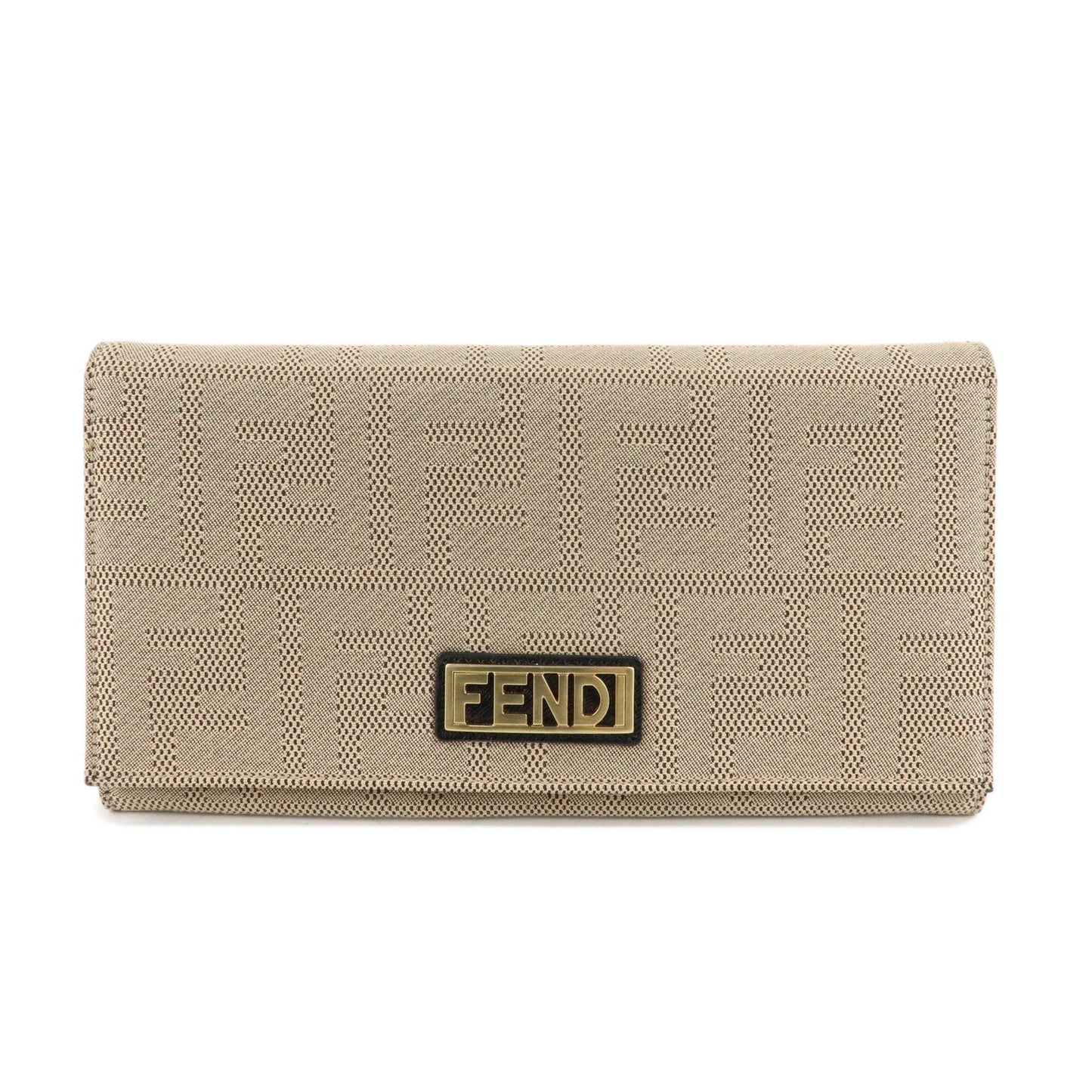 FENDI Zucca Print Canvas Leather Long Wallet Brown 8M0000  d