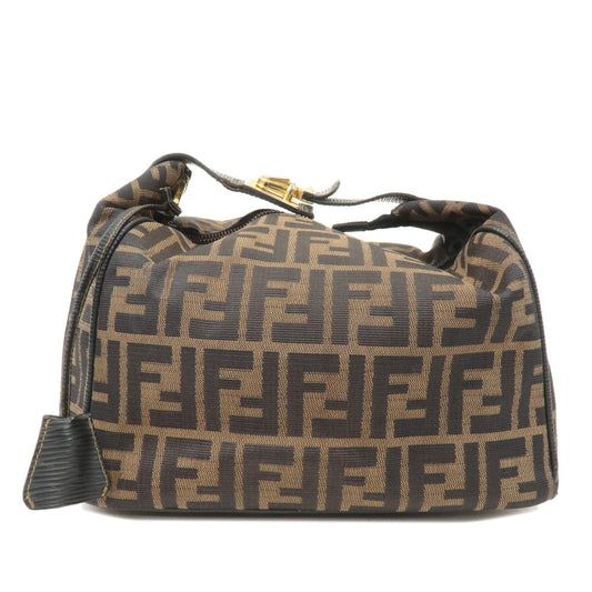 FENDI Zucca Canvas Leather Vanity Bag Khaki Black Brown