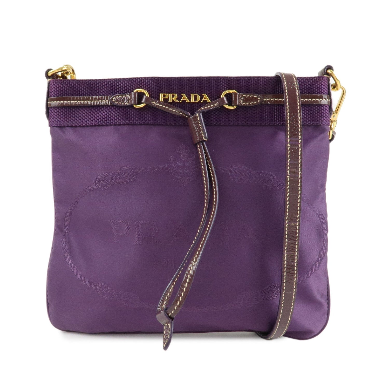 PRADA Logo Jacquard Nylon Patent Leather Shoulder Bag BT0702  d