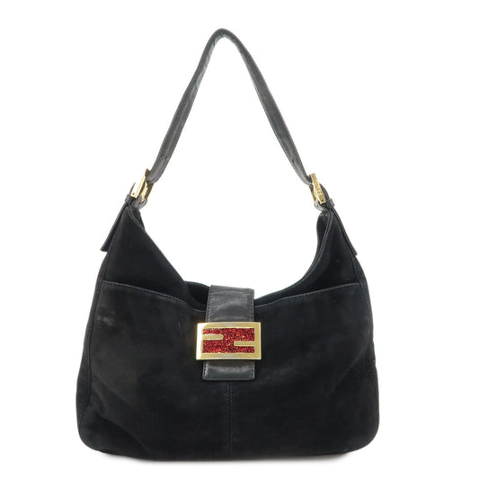 FENDI Suede Leather Shoulder Bag Black 26569  d