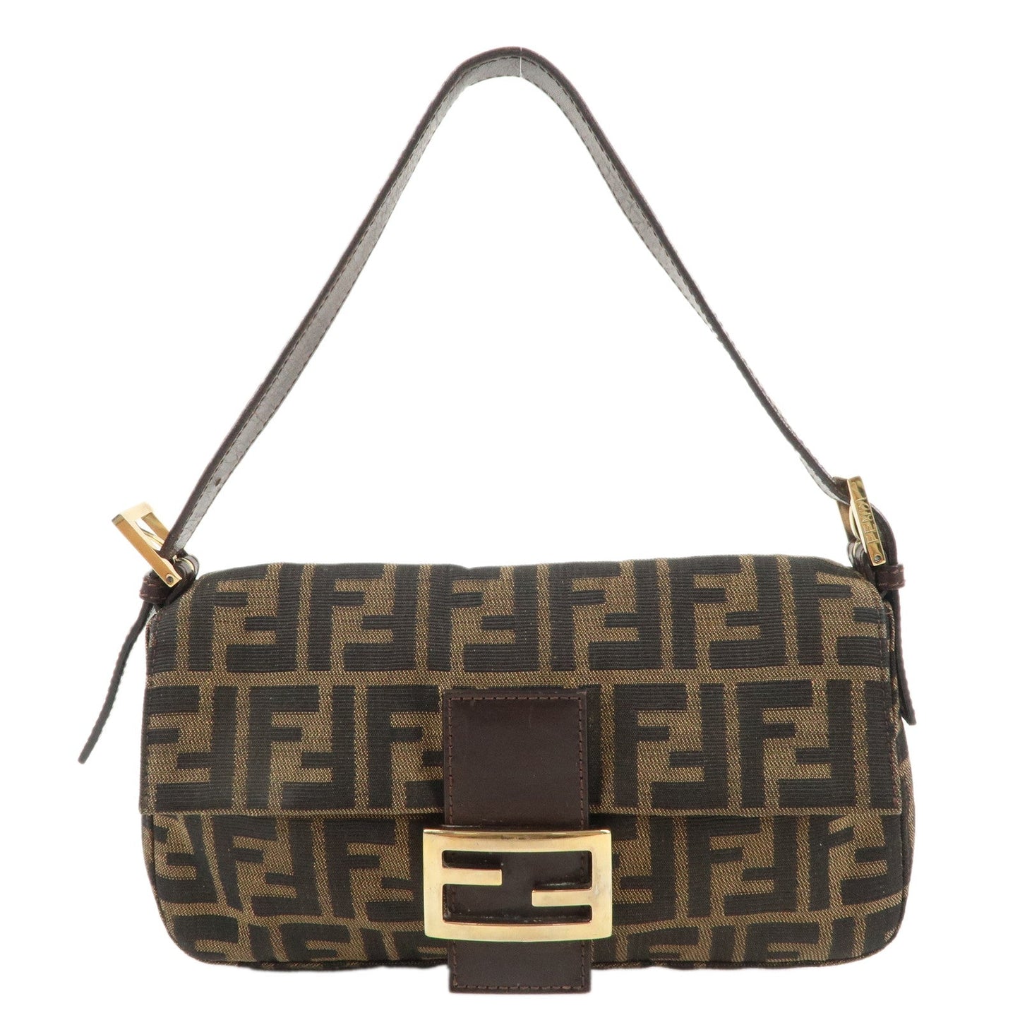 FENDI Mamma Baguette Canvas Leather Shoulder Bag Brown 26424