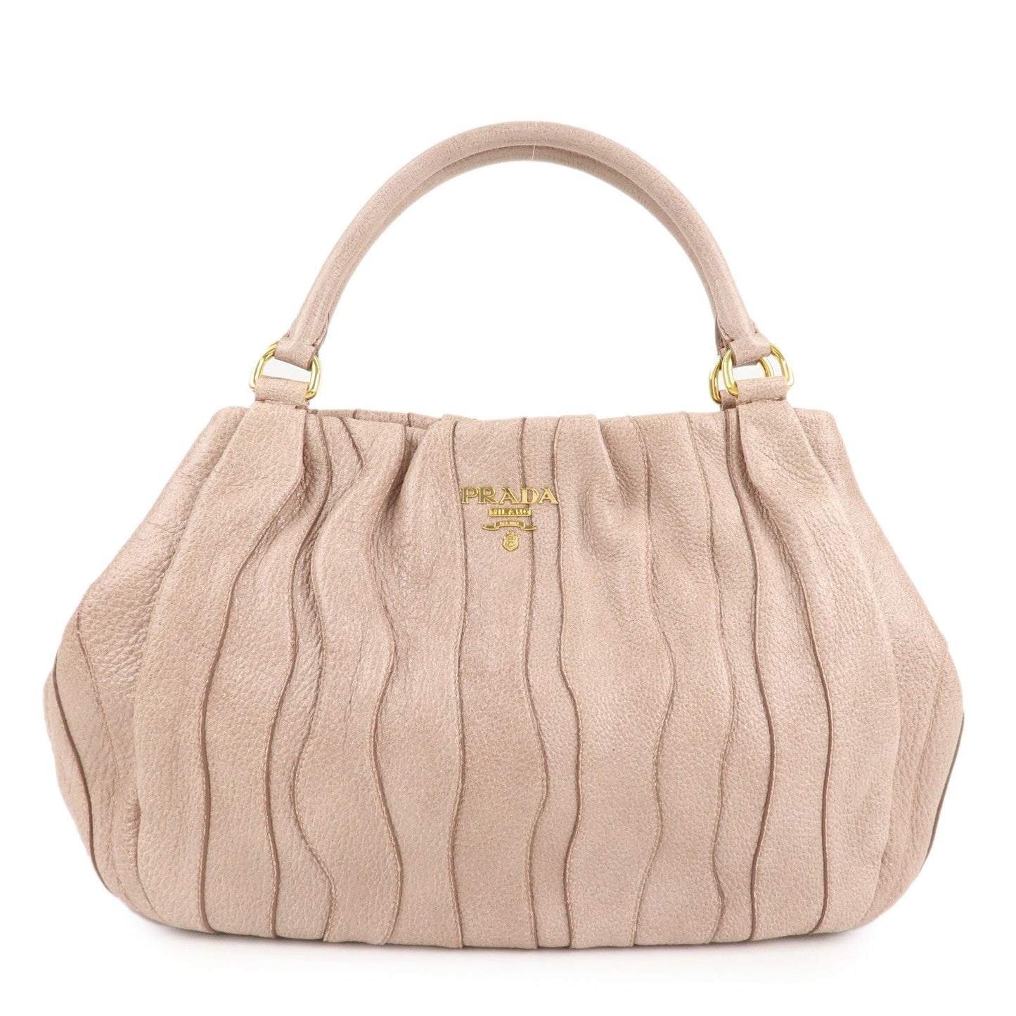 PRADA Logo Leather Hand Bag Pink Glitter Gold Hardware BR3957  d