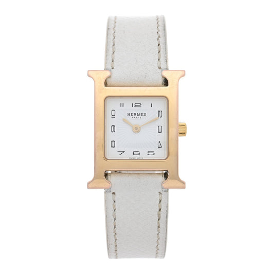 Hermes Stainless Steel Epsom 21mm Heure H Hour Quartz Watch Blanc
