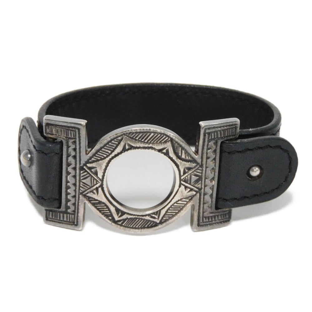 HERMES bracelet 925 black S African Saharan Ethnic Hand Carved Box Calf native Turreg unisex(Unisex)  d