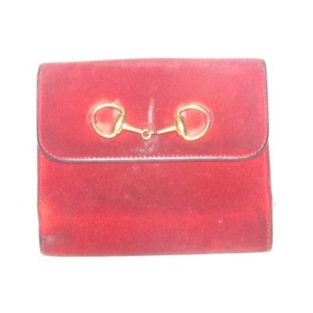 Gucci Red Suede & Leather Wallet With Gold Horse-bit