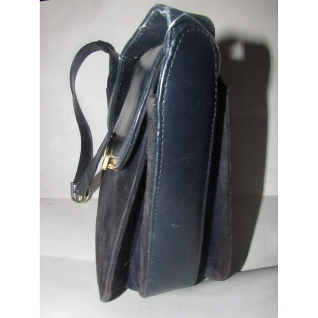 Gucci   Navy Leather And Grey Suede Shoulder Bag