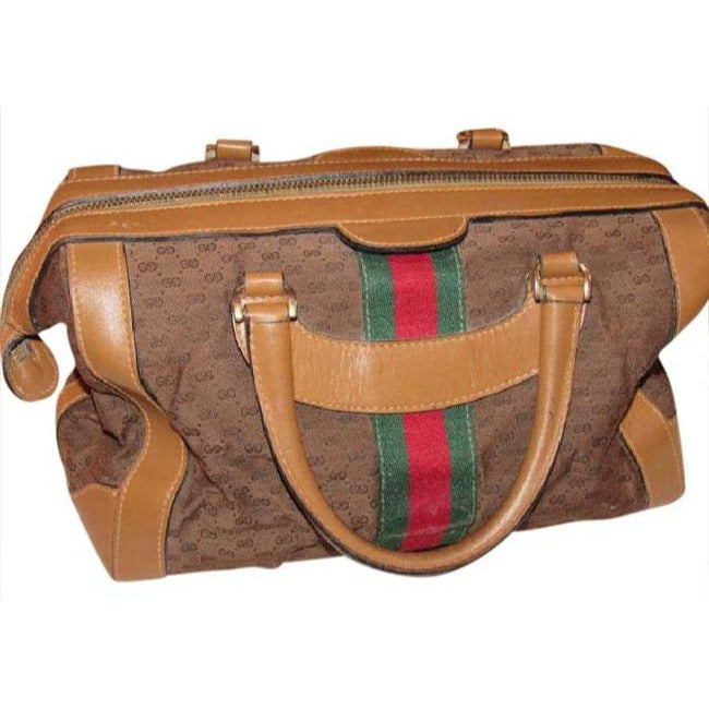 Gucci   Dark Brown Small G Logo Print Fabric And Camel Leather With Red