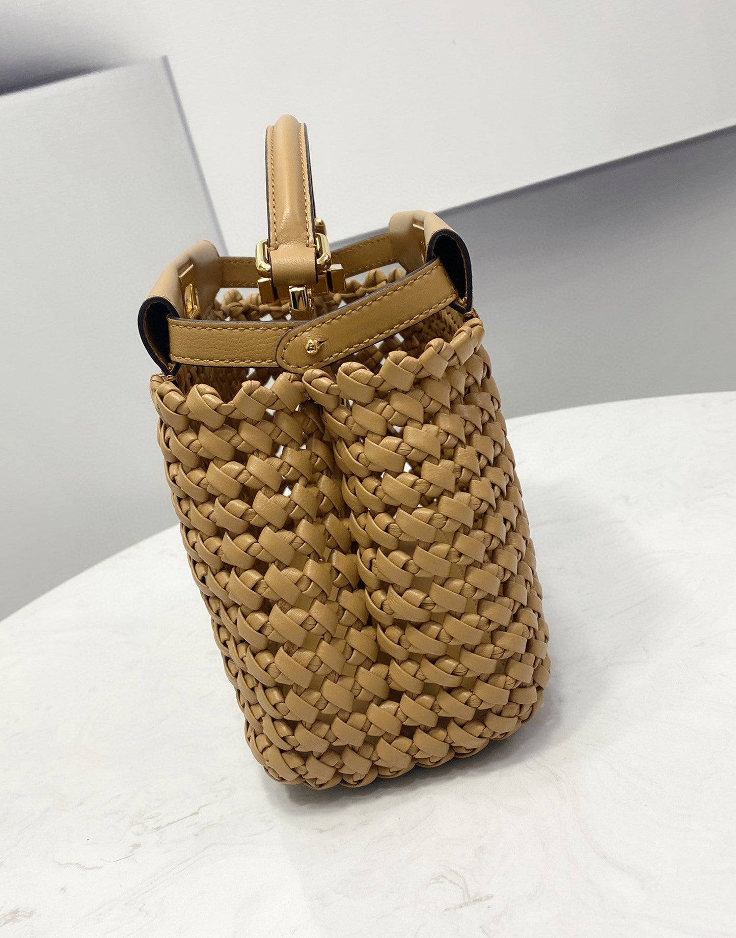 Top QualityTop Quality Peekaboo Mini Light Brown Braided Bag For Woman 18cm/7in