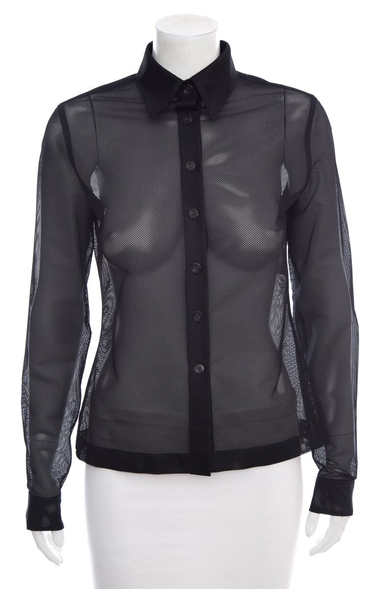 Chanel Black Button Up Net/Mesh Long Sleeve Blo  SZ 36