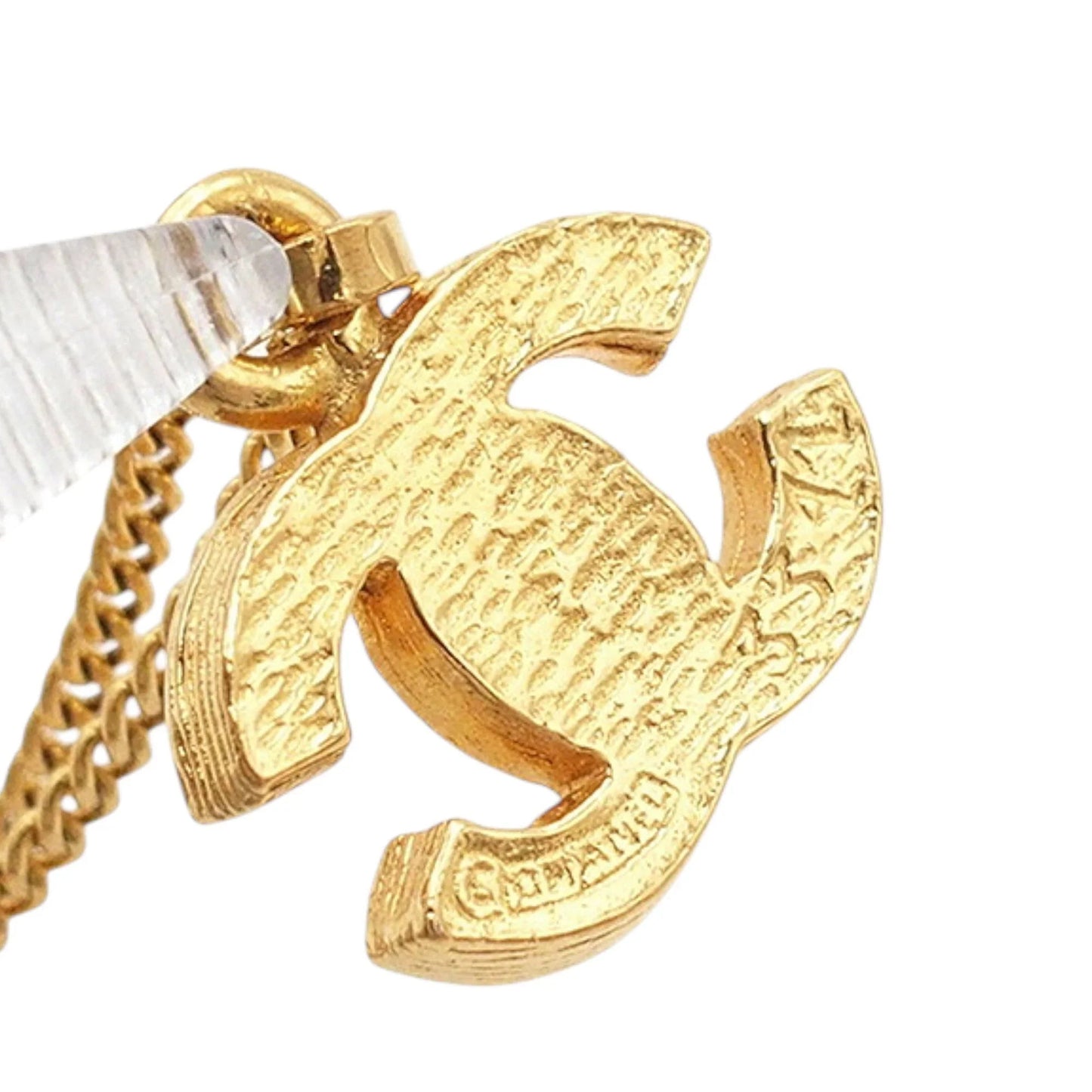 Gold Chanel Gold Plated CC Rhinestone Pendant Necklace