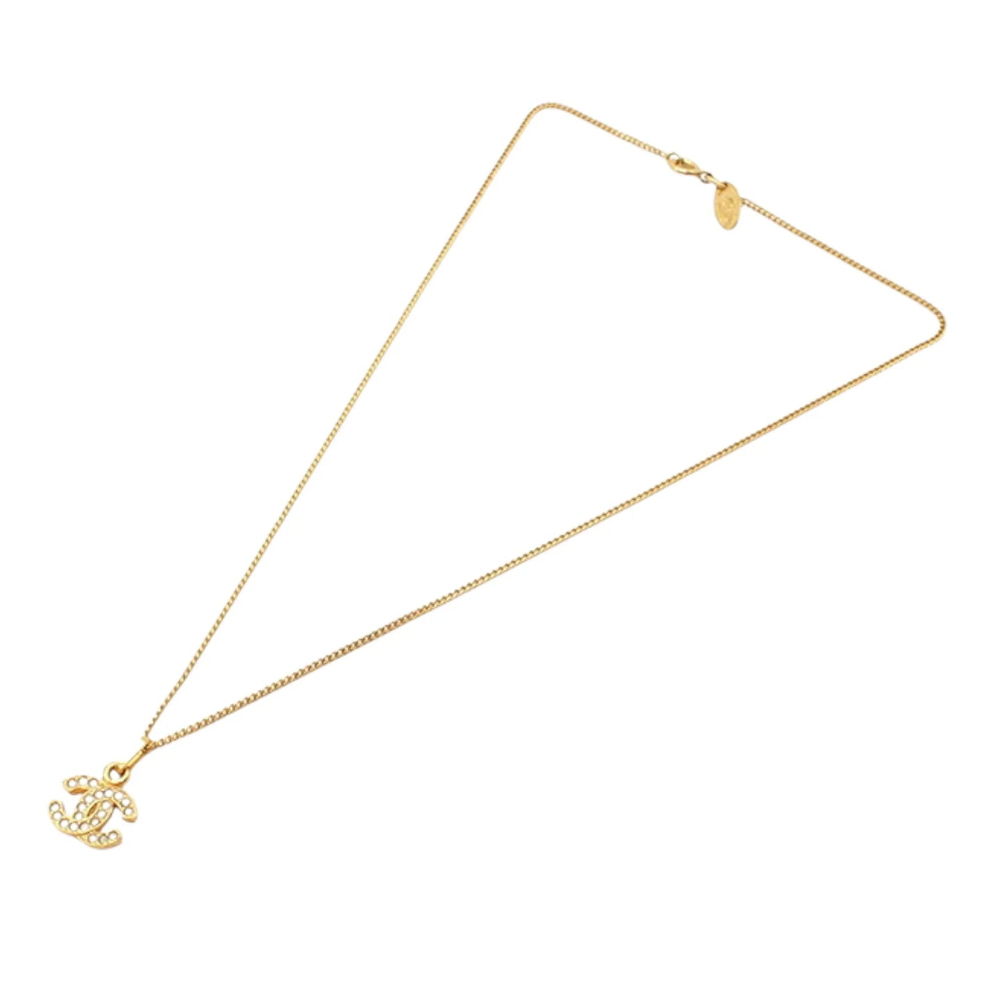 Gold Chanel Gold Plated CC Rhinestone Pendant Necklace