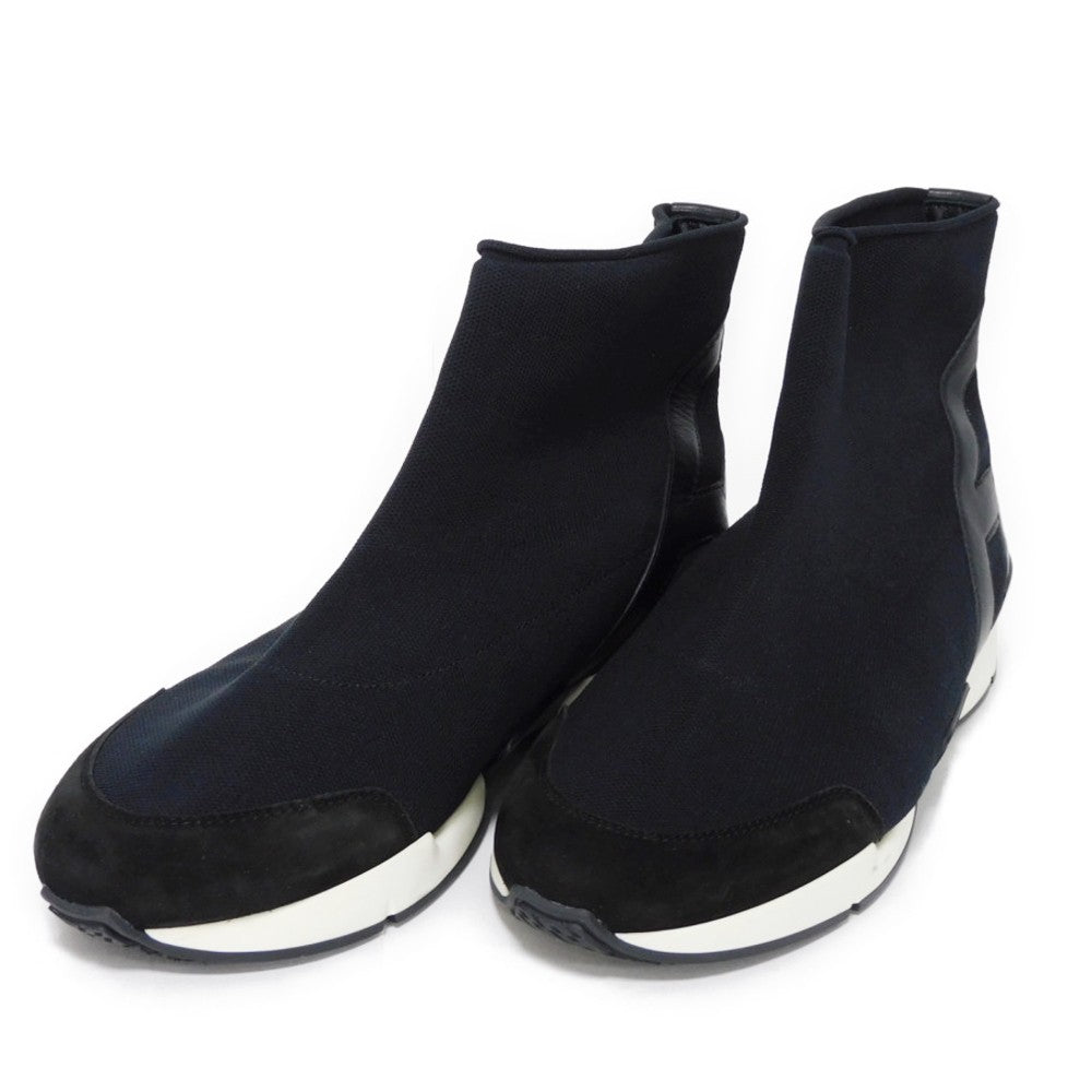 HERMES sneakers 182392Z fabric black 41 1/2 H Mark Knit Socks Calfskin 10.4" Logo embossing Tokyo Cross Trainer mens  d