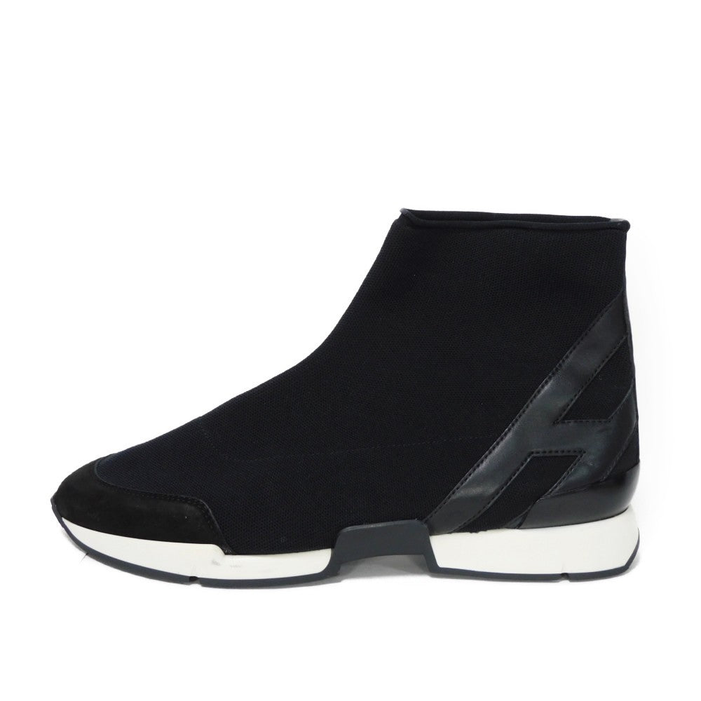 HERMES sneakers 182392Z fabric black 41 1/2 H Mark Knit Socks Calfskin 10.4" Logo embossing Tokyo Cross Trainer mens  d